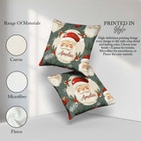 Custom Name Santa Claus Face Snowflakes Festive Seamless Pattern Square Filled Cushion Throw Pillow Sofa Bed Home Decor Zip Washable UK Made