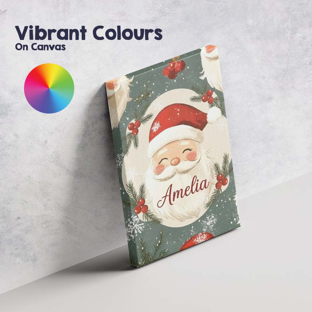 Personalised Name Cute Santa Claus Face Custom  Modern Room Accent Elegant Feature Canvas Wall Art Print Decor Picture Ready to Hang