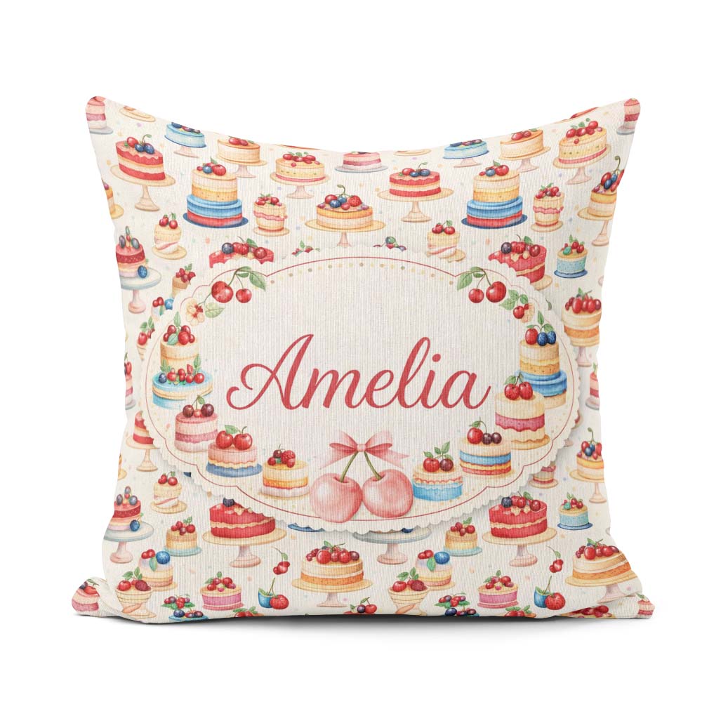 Custom Name Pink Cake Seamless Pattern Dessert Sweet Food Design Square Filled Cushion Throw Pillow Sofa Bed Home Decor Zip Washable UK Made