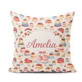 Custom Name Pink Cake Seamless Pattern Dessert Sweet Food Design Square Filled Cushion Throw Pillow Sofa Bed Home Decor Zip Washable UK Made