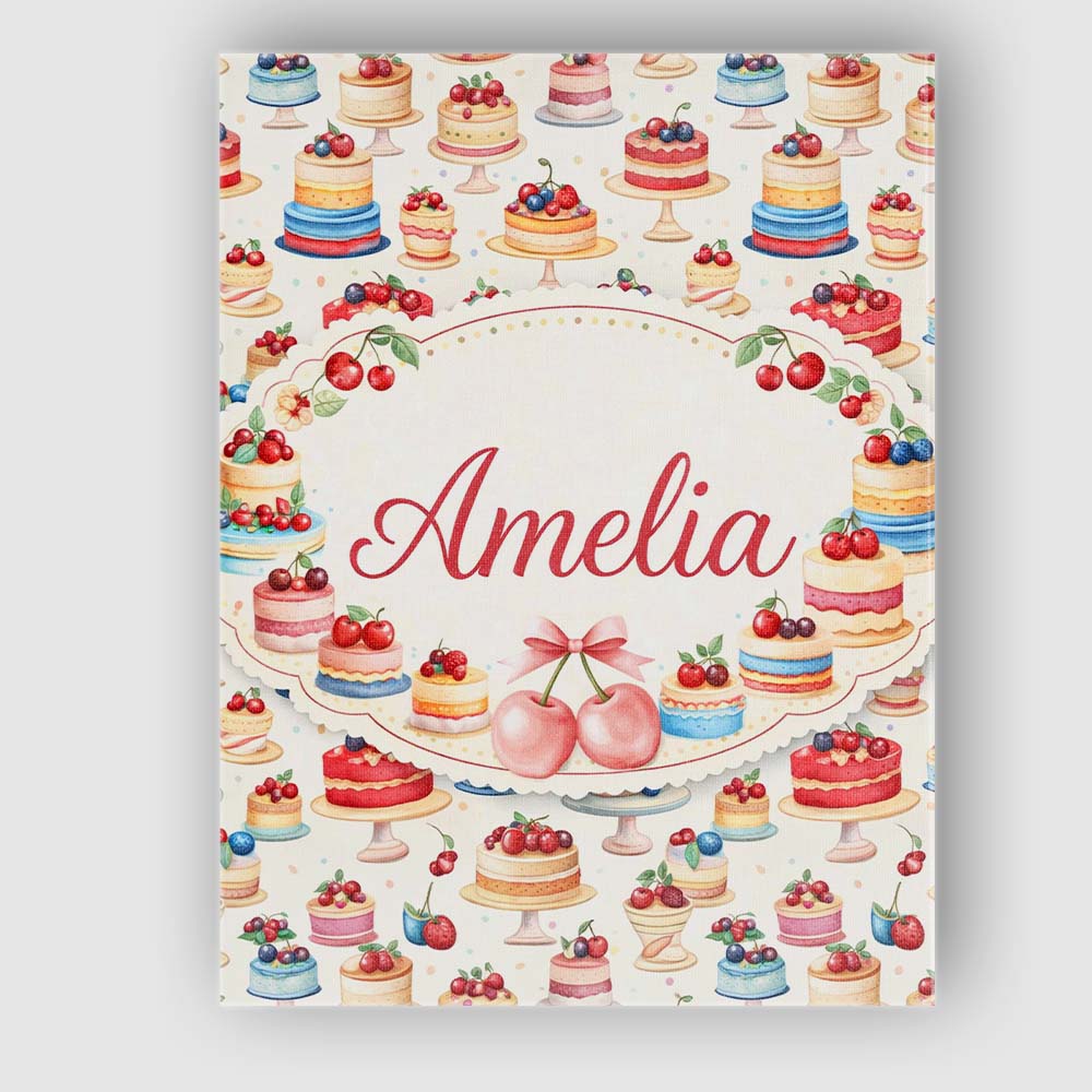 Personalised Name Pink Strawberry Cake Seamless Pattern Cute Dessert Custom  Home Canvas Wall Art Print Decor Picture Ready to Hang