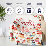 Pink Strawberry Cake Seamless Pattern Cute Dessert Sweet Food Design  Personalised Custom Name Super Soft Fleece Blanket Bed Sofa Throw