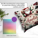 Custom Name Santa Character Gifts Snowflakes Seamless Pattern Square Filled Cushion Throw Pillow Sofa Bed Home Decor Zip Washable UK Made