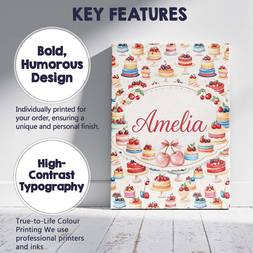 Personalised Name Pink Strawberry Cake Seamless Pattern Cute Dessert Custom  Home Canvas Wall Art Print Decor Picture Ready to Hang