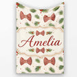 Christmas Pine Branch Bows Rustic Holiday Seamless Pattern Lovely  Personalised Custom Name Super Soft Fleece Blanket Bed Sofa Throw