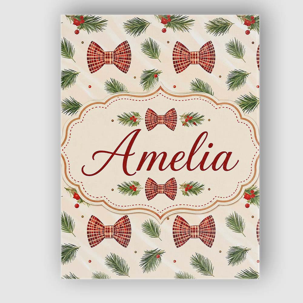 Personalised Name Christmas Pine Branch Custom  Modern Room Accent Elegant Feature Canvas Wall Art Print Decor Picture Ready to Hang