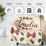 Christmas Pine Branch Bows Rustic Holiday Seamless Pattern Lovely  Personalised Custom Name Super Soft Fleece Blanket Bed Sofa Throw