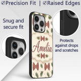 Christmas Pine Branch Bows Rustic Printed Design Custom Name Protective Phone Case Mobile Cover Durable Everyday Smartphone Shock Resistant