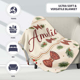 Christmas Pine Branch Bows Rustic Holiday Seamless Pattern Lovely  Personalised Custom Name Super Soft Fleece Blanket Bed Sofa Throw