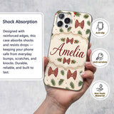 Christmas Pine Branch Bows Rustic Printed Design Custom Name Protective Phone Case Mobile Cover Durable Everyday Smartphone Shock Resistant