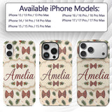 Christmas Pine Branch Bows Rustic Printed Design Custom Name Protective Phone Case Mobile Cover Durable Everyday Smartphone Shock Resistant
