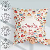 Custom Name Pink Cake Seamless Pattern Dessert Sweet Food Design Square Filled Cushion Throw Pillow Sofa Bed Home Decor Zip Washable UK Made