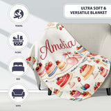 Pink Strawberry Cake Seamless Pattern Cute Dessert Sweet Food Design  Personalised Custom Name Super Soft Fleece Blanket Bed Sofa Throw