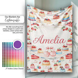 Pink Strawberry Cake Seamless Pattern Cute Dessert Sweet Food Design  Personalised Custom Name Super Soft Fleece Blanket Bed Sofa Throw