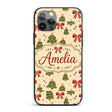 Cute Christmas Trees Red Bows Festive Seamless Custom Name Protective Phone Case Mobile Cover Durable Everyday Smartphone Shock Resistant
