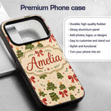 Cute Christmas Trees Red Bows Festive Seamless Custom Name Protective Phone Case Mobile Cover Durable Everyday Smartphone Shock Resistant