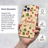 Cute Christmas Trees Red Bows Festive Seamless Custom Name Protective Phone Case Mobile Cover Durable Everyday Smartphone Shock Resistant