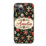 Festive Christmas Stars Holly Leaves Baubles Custom Name Protective Phone Case Mobile Cover Durable Everyday Smartphone Shock Resistant