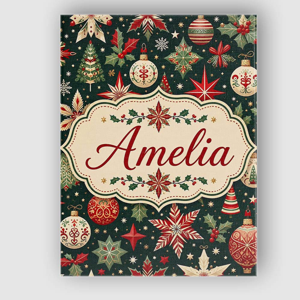 Personalised Name Festive Christmas Stars Custom  Unique Gift Idea Elegant Feature Canvas Wall Art Print Decor Picture Ready to Hang