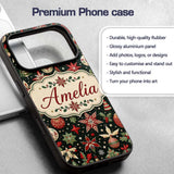 Festive Christmas Stars Holly Leaves Baubles Custom Name Protective Phone Case Mobile Cover Durable Everyday Smartphone Shock Resistant
