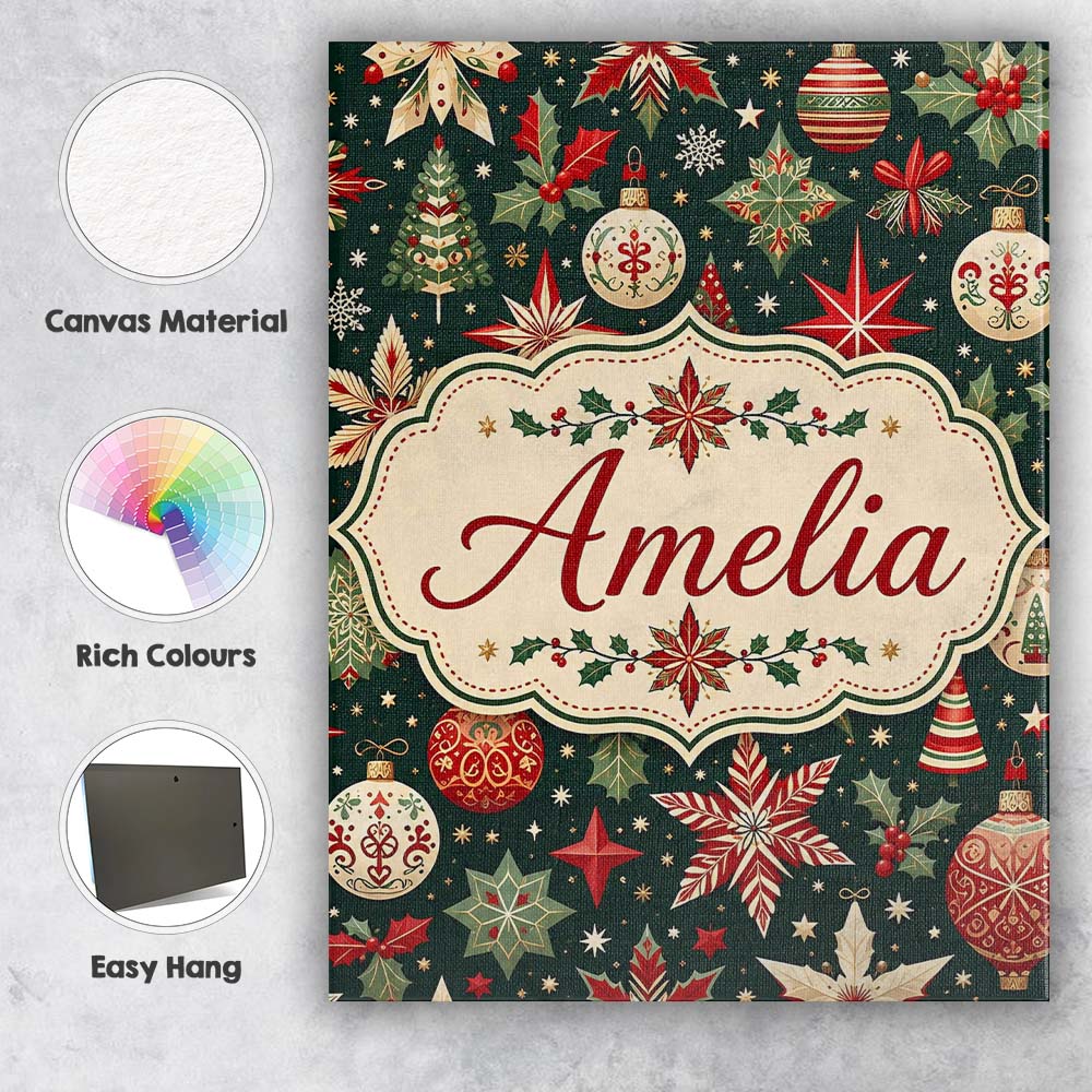 Personalised Name Festive Christmas Stars Custom  Unique Gift Idea Elegant Feature Canvas Wall Art Print Decor Picture Ready to Hang