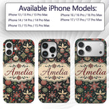 Festive Christmas Stars Holly Leaves Baubles Custom Name Protective Phone Case Mobile Cover Durable Everyday Smartphone Shock Resistant