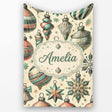 Vintage Glass Christmas Baubles Teal Gold Seamless Pattern Lovely  Personalised Custom Name Super Soft Fleece Blanket Bed Sofa Throw