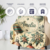 Vintage Glass Christmas Baubles Teal Gold Seamless Pattern Lovely  Personalised Custom Name Super Soft Fleece Blanket Bed Sofa Throw