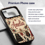 Ornate Christmas Trees Baubles Stars Vintage Custom Name Protective Phone Case Mobile Cover Durable Everyday Smartphone Shock Resistant