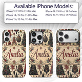 Ornate Christmas Trees Baubles Stars Vintage Custom Name Protective Phone Case Mobile Cover Durable Everyday Smartphone Shock Resistant