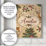 Personalised Name Winter Deer Forest Holly Custom  Unique Gift Idea Elegant Feature Canvas Wall Art Print Decor Picture Ready to Hang