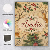 Personalised Name Winter Deer Forest Holly Custom  Unique Gift Idea Elegant Feature Canvas Wall Art Print Decor Picture Ready to Hang