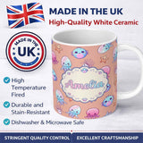 Personalized Custom Name Kawaii Jellyfish Starfish and Sea Creatures Warm Peach Background 11oz Ceramic Coffee Tea Mug White Large Handle