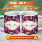 Personalized Custom Name High Contrast Marble Swirl Red Black White Abstract Pattern Lovely 11oz Ceramic Coffee Tea Mug White Large Handle