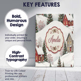 Personalised Name Snowy Christmas Village Custom  Unique Gift Idea Elegant Feature Canvas Wall Art Print Decor Picture Ready to Hang