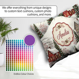 Custom Name Snowy Christmas Village Houses Winter Scene Seamless Square Filled Cushion Throw Pillow Sofa Bed Home Decor Zip Washable UK Made