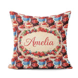 Custom Name Strawberry Cream Cake Seamless Pattern Dessert Sweet Square Filled Cushion Throw Pillow Sofa Bed Home Decor Zip Washable UK Made