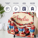 Strawberry Cream Cake Seamless Pattern Realistic Dessert Sweet Food  Personalised Custom Name Super Soft Fleece Blanket Bed Sofa Throw