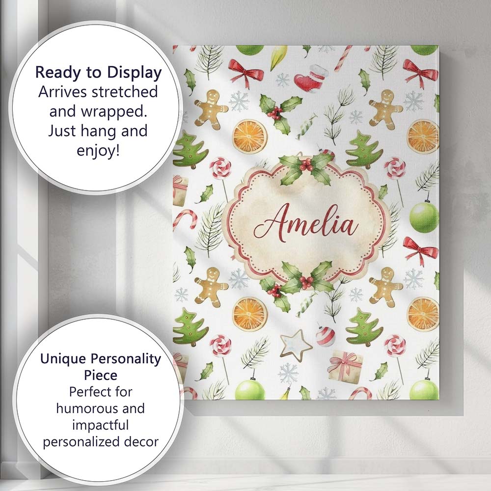 Personalised Name Cute Christmas Cookies Custom  Unique Gift Idea Elegant Feature Canvas Wall Art Print Decor Picture Ready to Hang