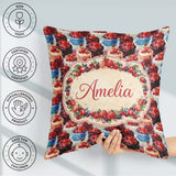 Custom Name Strawberry Cream Cake Seamless Pattern Dessert Sweet Square Filled Cushion Throw Pillow Sofa Bed Home Decor Zip Washable UK Made