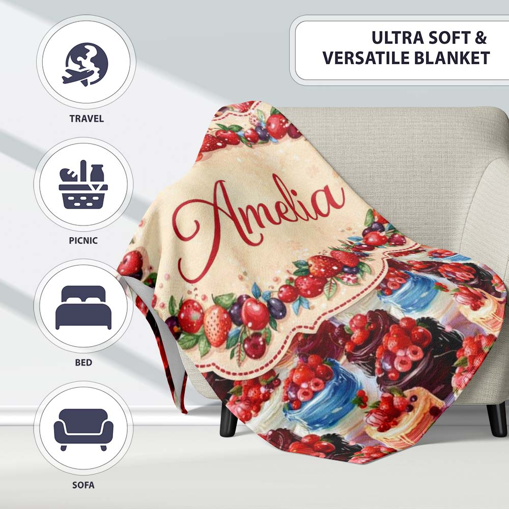Strawberry Cream Cake Seamless Pattern Realistic Dessert Sweet Food  Personalised Custom Name Super Soft Fleece Blanket Bed Sofa Throw
