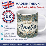 Personalized Custom Name Puffin Coastal Landscape Pattern Scenic Nature Seamless Design 11oz Ceramic Coffee Tea Mug White Large Handle