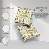 Custom Name Snowman Gifts Christmas Tree Wreath Seamless Pattern Square Filled Cushion Throw Pillow Sofa Bed Home Decor Zip Washable UK Made