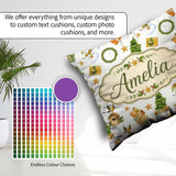 Custom Name Snowman Gifts Christmas Tree Wreath Seamless Pattern Square Filled Cushion Throw Pillow Sofa Bed Home Decor Zip Washable UK Made