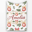 Elegant Red Gold Baubles Pine Branch Festive Seamless Pattern Lovely  Personalised Custom Name Super Soft Fleece Blanket Bed Sofa Throw