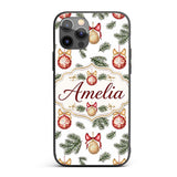 Elegant Red Gold Baubles Pine Branch Festive Custom Name Protective Phone Case Mobile Cover Durable Everyday Smartphone Shock Resistant