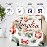 Elegant Red Gold Baubles Pine Branch Festive Seamless Pattern Lovely  Personalised Custom Name Super Soft Fleece Blanket Bed Sofa Throw