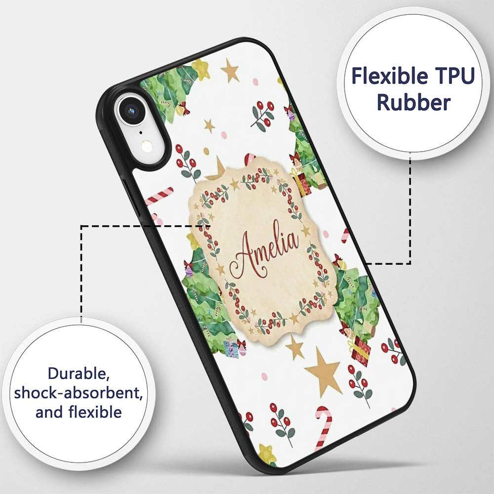 Watercolor Christmas Tree Candy Cane Stars Cute Custom Name Protective Phone Case Mobile Cover Durable Everyday Smartphone Shock Resistant