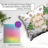 Custom Name Watercolor Christmas Tree Candy Cane Stars Seamless Square Filled Cushion Throw Pillow Sofa Bed Home Decor Zip Washable UK Made