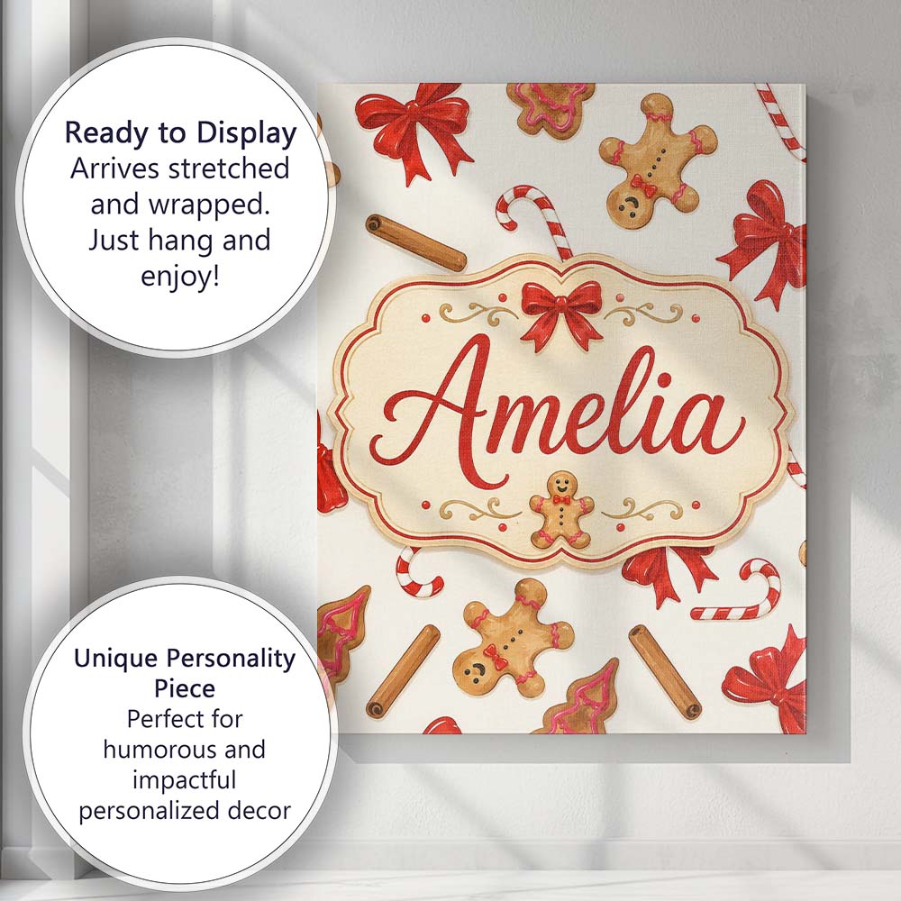 Personalised Name Gingerbread Cookies Candy Custom  Bespoke Interior Contemporary Canvas Wall Art Print Decor Picture Ready to Hang